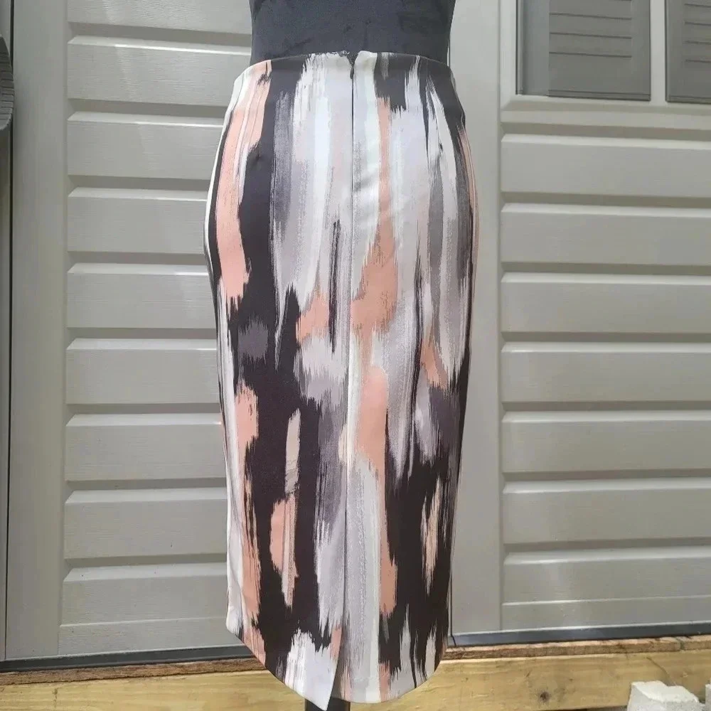 WOMENS geo PRINT PENCIL SKIRT STRETCH WHITE Tan GR